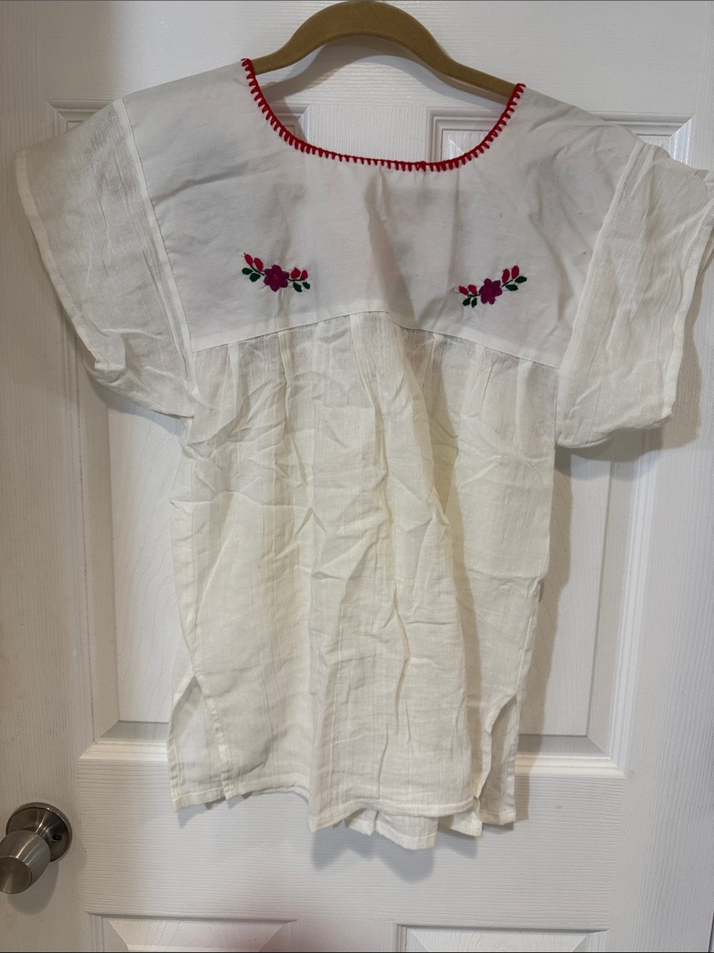 Boho Peasant Gauze Top with Vibrant Embroidery Detail Front and Back - Picture 2 of 7